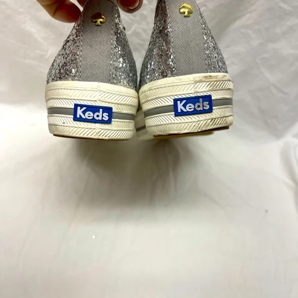 Kate Spade Keds Silver Glitter Slip on Sneakers 9 - Picture 4 of 5